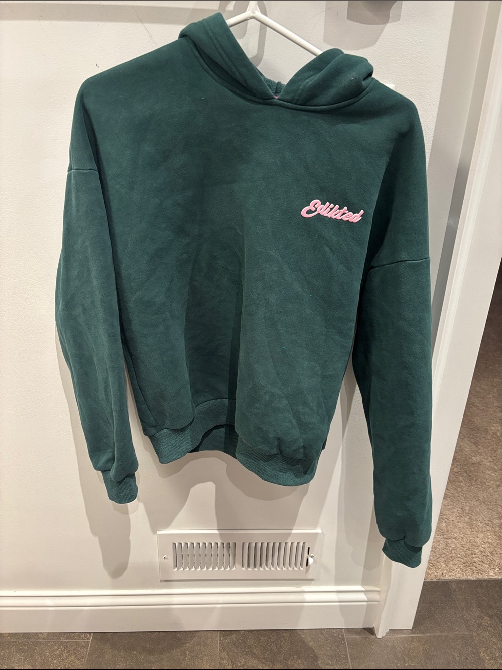 Edikted Forest Green Hoodie with Pink Script
